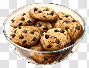 Chocolate Chip Cookies - Glass Bowl Filled With Chocolate Chip Cookies Transparent PNG