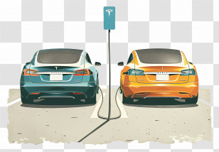 Electric Vehicles - Electric Cars At Charging Station Transparent PNG