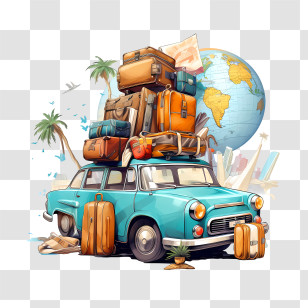 World Tourism Day - Vintage Car Packed With Luggage For Travel Transparent PNG