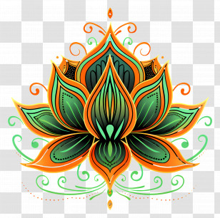 Line Art - Colorful Artistic Lotus Flower With Patterns Transparent PNG