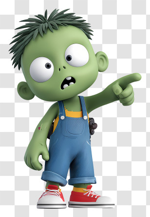 Cute Halloween Character Pointing - Cute Green Zombie Kid Transparent PNG
