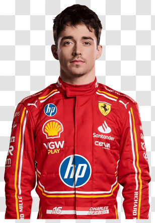 Charles Leclerc - Red Racing Suit With Ferrari Logo Transparent PNG