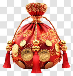 Money Bag - Red Bag With Gold Coins And Decorations Transparent PNG