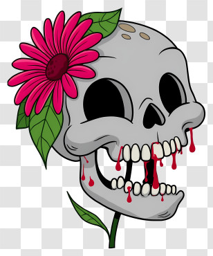 Halloween Skull Flowers - Cartoon Skull With Pink Flower Transparent PNG