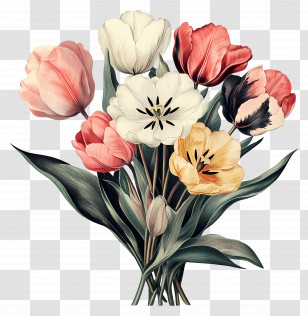 Tulips Bouquet - Colorful Tulip Flower Bouquet Illustration Transparent PNG