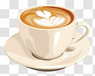 Cappuccino - Coffee Cup With Heart Latte Art Transparent PNG