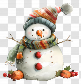 Christmas Snowman - Adorable Snowman With Scarf And Hat Transparent PNG