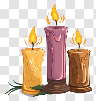 Three Candles - Group Of Decorative Burning Candles Transparent PNG