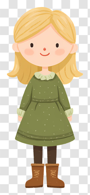 Little Girl With Blonde Hair - Girl In Green Dress Illustration Transparent PNG