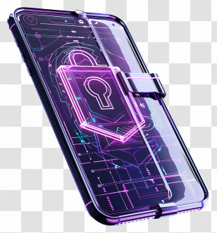 Smartphone Password Protection - Cyber Secure Smartphone With Neon Lock Design Transparent PNG