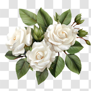 White Rose Flower - White Roses Bouquet With Green Leaves Transparent PNG