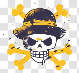 One Piece Jolly Roger - Skull With Hat And Crossbones Transparent PNG