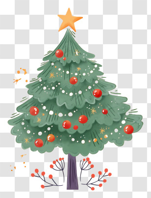 Christmas Tree Drawing - Decorated Christmas Tree With Star Transparent PNG