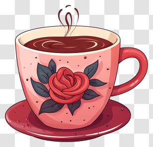 Coffee Cup - Beautiful Coffee Mug With Rose Design Transparent PNG