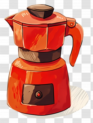 Coffee Machine - Red Moka Coffee Pot With A Vintage Look Transparent PNG