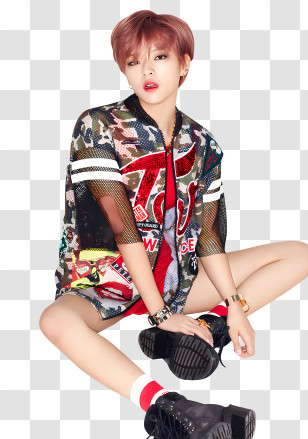 Twice - Colorful Jacket With Short Hair And Boots Transparent PNG