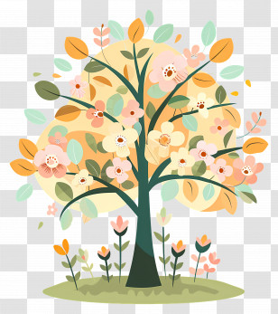 Flower Tree - Tree With Flowers And Colorful Leaves Illustration Transparent PNG