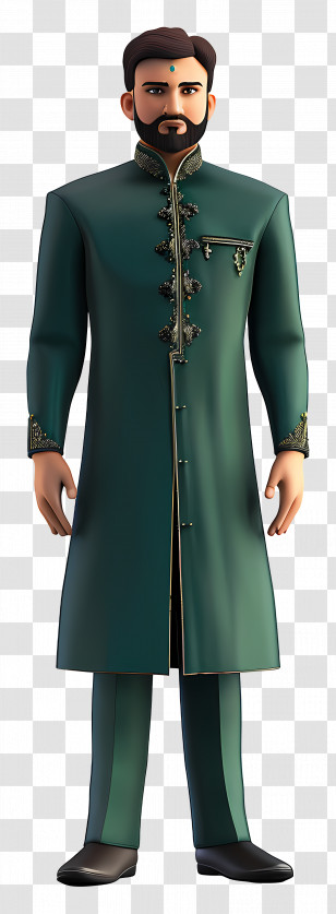 Formal Wear Pakistan - Illustrated Character In Traditional Formal Attire Transparent PNG