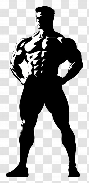 Strong Man Silhouette - Silhouette Of A Muscular Man In A Heroic Pose Transparent PNG