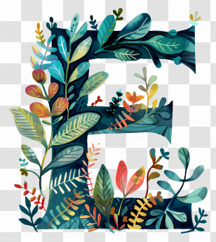 Letter E - Artistic Letter E With Colorful Leaves Transparent PNG