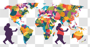 World Obesity Day - World Map With Fruit Patterns And Silhouettes Transparent PNG