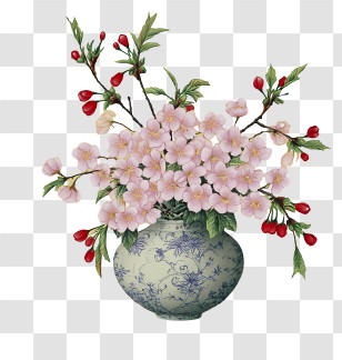 Chinese Painting Cherry Blossom - Pink Blossom Bouquet In Decorative Vase Transparent PNG