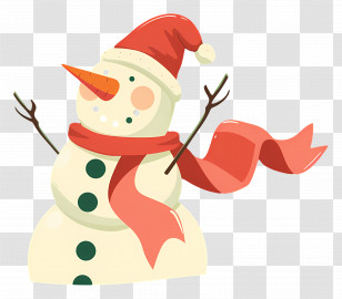 Christmas Snowman - Cartoon Snowman With Red Scarf And Hat Transparent PNG