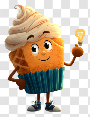 Cartoon Cupcake - Smart Cupcake Mascot With Lightbulb Transparent PNG