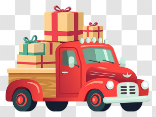 Cartoon Delivery Truck - Red Truck Loaded With Gifts Transparent PNG