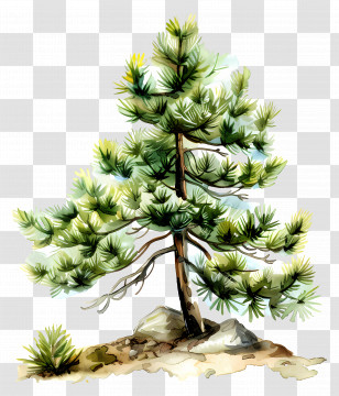 Pine Tree - Botanical Illustration Of Green Pine Tree Transparent PNG