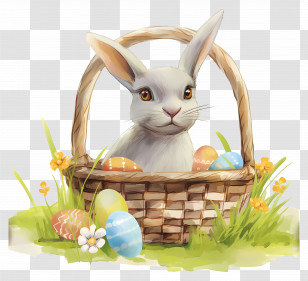 Easter Bunny - Easter Bunny With Basket Of Eggs Transparent PNG