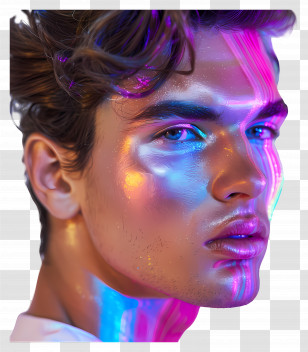 Man Face Side View - Portrait With Dynamic Neon Lighting Effects Transparent PNG