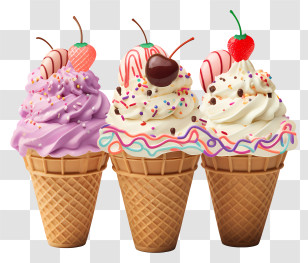 Realistic 3d Ice Cream Bowl - Colorful Ice Cream Cones With Toppings Transparent PNG