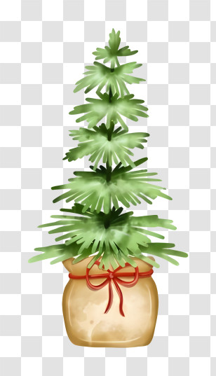 Potted Fir Tree - Potted Christmas Tree With Red Ribbon Transparent PNG