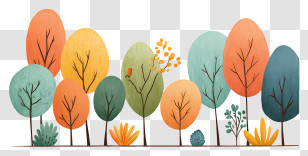 Tree Border Background - Colorful Autumn Tree Row Transparent PNG