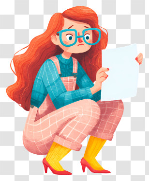 Quiet Plea For Help - Worried Red-Haired Girl Reading Transparent PNG