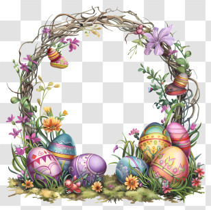 Easter Day Frame - Decorated Easter Eggs In A Floral Arrangement Transparent PNG