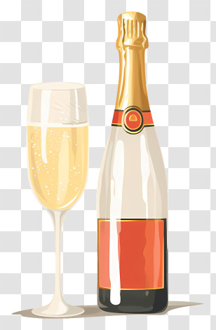 Sparkling Wine - Champagne Bottle And Glass Illustration Transparent PNG