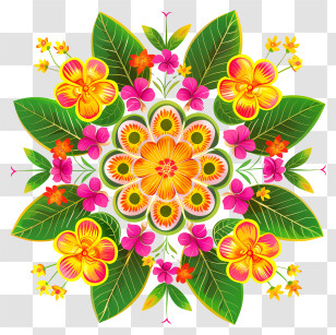 Onam Flower Rangoli - Colorful Symmetrical Floral Rangoli Design Transparent PNG
