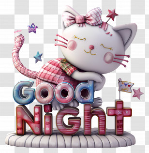 Good Night - Cute Cat With Good Night Text Transparent PNG