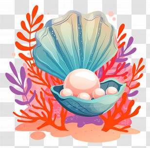Open Oyster - Pearl In Open Seashell With Coral Decoration Transparent PNG
