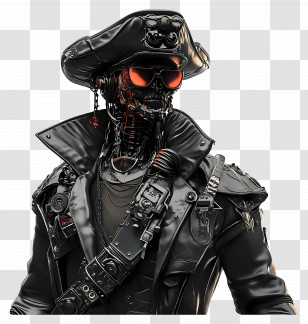 Cyberpunk - Futuristic Robot Pirate With Leather Jacket Transparent PNG