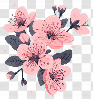 Cherry Blossom - Pink Cherry Blossoms In Artistic Style Transparent PNG