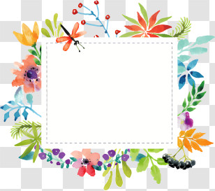 Speech Balloon - Watercolor Floral Frame With Blank Center Transparent PNG