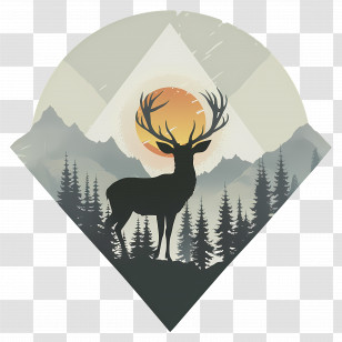 Deer Silhouette - Deer Silhouette With Mountains And Sunrise Transparent PNG