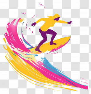 Surfer - Colorful Surfer Riding A Wave Transparent PNG
