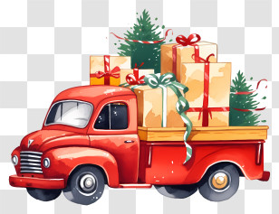Vintage Red Truck - Red Truck Loaded With Christmas Gifts Transparent PNG