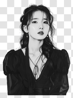 Iu - Woman In Black Dress In Black And White Sketch Transparent PNG