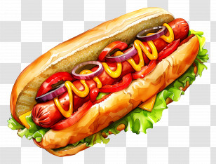 Hot Dog - Realistic Hot Dog With Toppings Illustration Transparent PNG