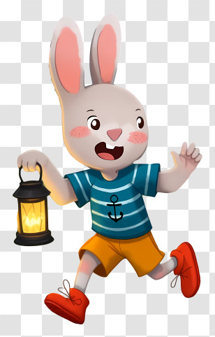 Halloween Panda - Running Rabbit With Lantern Cartoon Character Transparent PNG